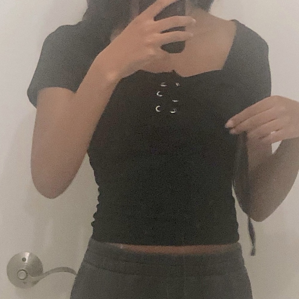 black lace up top